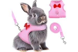 PRASACCO Bunny Harness And Leash Set, Soft Breathable Mesh Rabbit Leash Vest with Safety Buckles