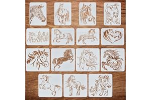 ‎FINGERINSPIRE FINGERINSPIRE 15-Piece Horse Painting Set Stencil Set 21 x 29.7 cm and 30 x 30 cm Fairytale Prince Stallion Black Horse Horseshoe Running Horse Zebra Horse Herd Horse Pair Fine Horse Spray Template