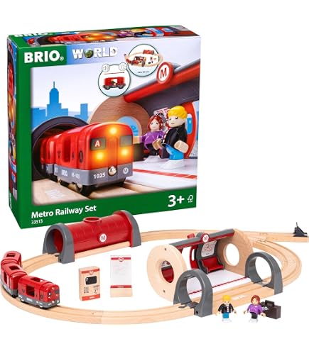 Métro BRIO World Son Et Lumière – Train Manuel Avec Personnage Articulé, Bois FSC – Circuit Urbain Dès 3 Ans