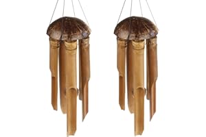 MACOSA HOME 2er Set Windspiel Bambus und Kokos Klangspiel Gartendeko draussen oder drinnen Heimdeko 100 cm