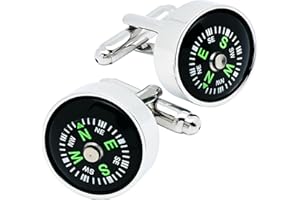 Jonwo Actural Working Compass Cufflinks for Men In Gift Case Round Funny Men's Cufflinks Jewelry for Wedding Party Business Birthday Anniversary Dress