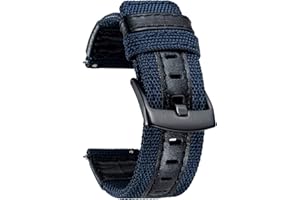 BINLUN Klasyczne płótno żeglarskie, paski do zegarków, szybkie publikowanie, płótno żaglowe, skóra, paski do zegarków, zamiennik pasków do zegarków dla kobiet i mężczyzn, 20 mm, 22 mm, 24 mm, retro pasek do zegarka z czarnym metalowym zapięciem