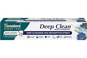 ‎HIMALAYA Himalaya Deep Clean Ziołowa Pasta do Zębów 75ml – Głęboko Oczyszczająca, 96% Składników Naturalnego Pochodzenia, Bez Fluoru, Technologia Enzymów Roślinnych, Z Miswakiem i Olejem z Czarnuszki