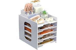 PLSOPPKG Bac à Courrier en Papier à 5 Niveaux Rangement en Support, Corbeille à Courrier, Blanc Organisateur de Bureau de fichier bureaum Maison et école, Support de Rangement pour Documents A4