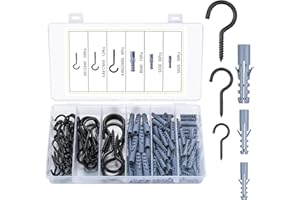 SYBDXJ 113 Pezzi Ganci a Vite per Soffitto, Ganci Avvitabili, Gancio a Vite Ganci a Metallo, Gancio per Soffitto, Piccoli Viti a Gancio per Appendere Piante Tazze(38 Ganci, 75 Ancore) - Nero