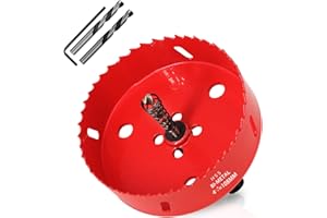 KACNON Lochsäge 108mm, Universal Schnellarbeitsstahl HSS M42 Bi-Metall Lochsägen mit Sechskant-Schaft und Bohrer, Komplette Größen, für Holz, Kunststoff, Gipskarton, Blech, Rot