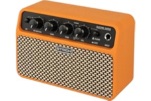 STRICH DSP Mini Electric Guitar Practice Amplifier, 2 x 5W Dual-Speaker Desktop Amp with Clean/Distortion, 3-4H Battery, 3.5mm Headphone Jack, Wireless Portable for Indoor Practice & Travel, Orange