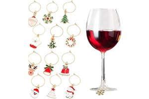 GWAWG marca de cristal de Navidad 12 unids, abalorios de Navidad para copa de vino, marcadores de copas, etiquetas de identificación de cócteles, decoraciones de fiesta, accesorios de vino