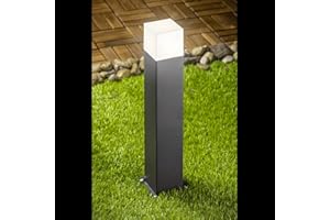 CGC Lighting Dark Grey Square Cube Post Bollard Outdoor Outside Light Pathway Driveway Garden Entrance Monochrome Modern (Medium Post Light)