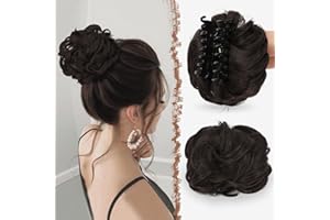 FESHFEN Chignon Postiche Pinces à Cheveux Postiches Synthétique Rajout Bouclés Ondulés Chouchou Clip Cheveux Naturel Faux Chignon pour Femmes, Marron Foncé