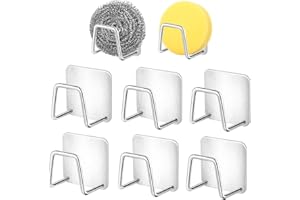 TDUNSYA 6 Piezas Soporte Esponja Cocina Autoadhesivo Soporte Gancho Estropajos Cocina Soporte Esponja Acero Inoxidable Porta Estropajos Acero Inoxidable Gancho para Estropajos para Almacenamiento en Cocina