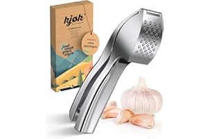 kjøk Premium Presse-ail de cuisine - Alliage de zinc, chromée brillante - Hachoir à ail professionnelle, lave-vaisselle - Presse ail pratique & stylée - Facile à nettoyer et durable