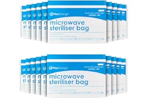 MAX STRENGTH PRO Microwave Steriliser Bags Premium 10pc Pack by Max Strength, Large & Durable Steam Bags for Baby Bottles, Soothers, Teethers & Training Cups, 20 Uses Per Bag, Marking System, Chemical Free