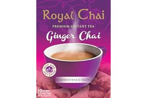 Royal Chai | Ginger Chai Sweetened | 10 Single Serving Sachets | Premium Instant Tea | 200g
