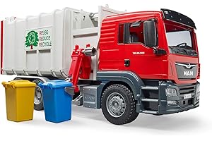 bruder 03761 - MAN TGS camión de basura de carga lateral, recogida de basuras, camión, juguete