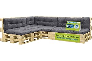 ‎PILLOWS24 Pillows24 – Palettenkissen – 8-teiliges Set | Palettenauflage für Palettensofa | Sitz- und Rückenkissen für Europaletten | Palettenmöbel Indoor & Outdoor, UV-beständig | Made in EU | Dunkelgrau