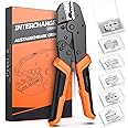 Preciva Crimping Pliers Ratcheting Wire Crimper Tool Set for Heat Shrink, Nylon, Non-Insulated Connectors, Ferrule Terminals with 6 Heads for Quick Change