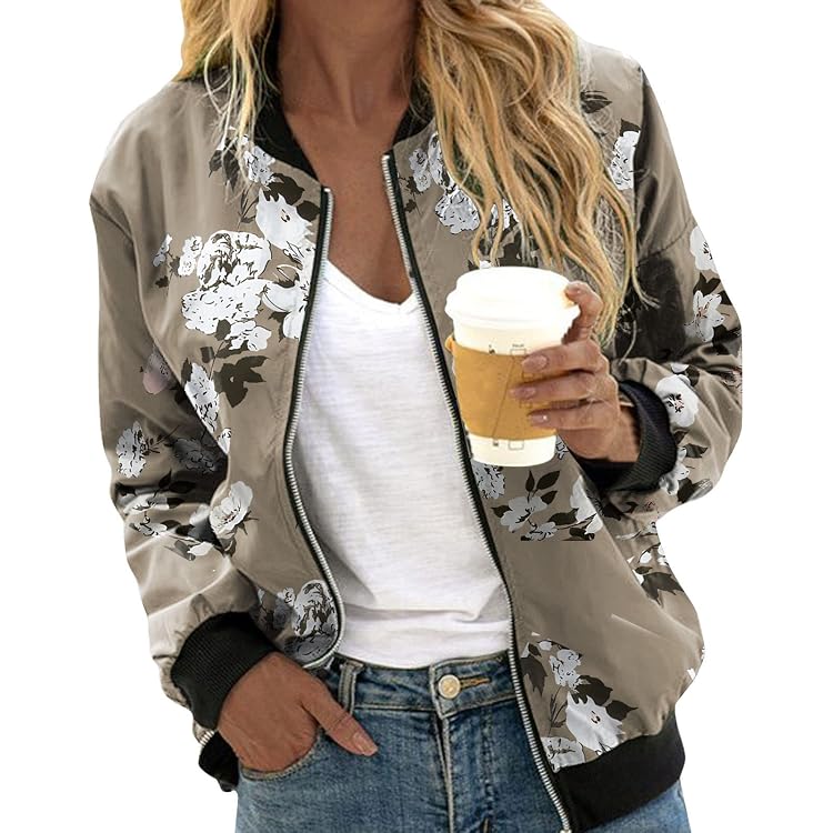 Veste Femme Bomber Imprimé Floral - Mi-saison, Zippée, Légère - Printemps/automne - 4
