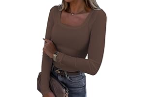 RIROW Damen Langarmshirt U-Ausschnitt Slim Fit Rippstrick Oberteil - Langarm Tee Shirt