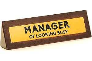 Boxer Gifts 'Manager of Looking Busy' nowość drewniany znak ostrzegawczy na biurko | zabawny humor biurowy prezent dla kolegi lub szefa | 4,5 cm x 17,5 cm, brązowy