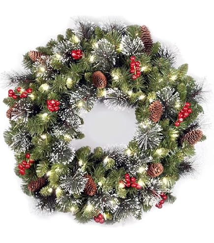 Ghirlanda Natalizia Artificiale 2,7m Con 50 Luci LED - Pigne, Bacche Rosse E Fiocchi Di Neve, Alimentata A Batteria