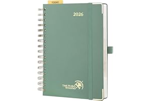 POPRUN Agenda 2026 Journalier 21,5 x 14,5 cm - Couverture Rigide Spirale, 1 Page par Jour A5 Planner, D'Jan 2026 à Déc 2026-12 Mois, Avec règle signet, Papier 80 g/m², Vert Minuit