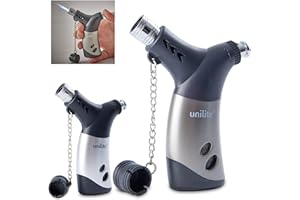 UNILITE Sturmfeuerzeug – Gas-Brenner mit Jetflame – 2 Stück im Set – Elekt-ronisches Gasfeuerzeug befüllt & nachfüllbar – Electric Lighter – Kindersiche-rung – Windfeste Flamme verstellbar – Feuerzeug