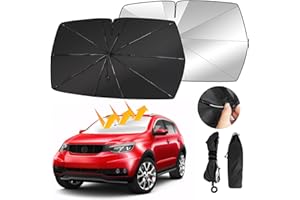 Oziral Osłona przeciwsłoneczna na przednią szybę samochodu, składana, z składanym sprężynem, nadaje się do ochrony przed promieniowaniem UV, 150 x 82 cm