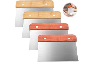 MEUNHY 4PCS Bench Scraper, Dough Scraper Cutter, Wooden Handle & Stainless Steel Blade, Perfect for Baking, Dough Cutting, Pizza Pastry Bread Baking Cream Smoother and More