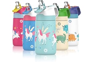 FEIJIAN Gourde Isotherme Enfant avec paille - 350ML/400ML Bouteille Isotherme Enfant - Sans BPA Tritan, Anti-fuite reutilisable pour l'école, Les Sports et la Maternelle