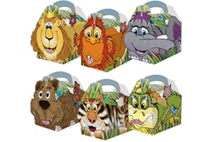 PLAYWRITE 30 Animal Themed Food Boxes Picnic Carry Meal Box Kids Birthday Party Bag Plate (Jungle)