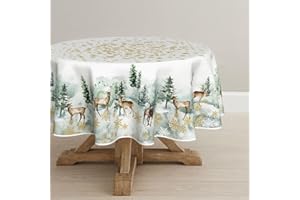 Artoid Mode Złote płatki śniegu drzewa jeleń świąteczny obrus, okrągły 140 cm zimowy świąteczny obrus na stół ochraniacz na imprezę dekoracja stołu do domu