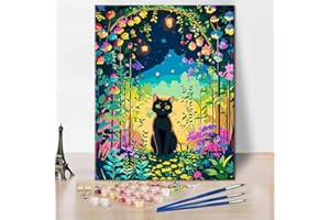 TISHIRON Malowanie po numerach, czarne koty, motyw zwierzęcy, ogród, zestaw typu „zrób to sam”, malowanie według liczb dla początkujących, dla dziewcząt, prezent do salonu, dekoracja sypialni, 40 x 50 cm