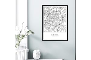 Nacnic Imprimer Plan de la ville de Paris style scandinave en noir et blanc. affiche de format A3 papier imprimé No 250 gr. Peintures, estampes et affiches pour le salon et chambre à coucher
