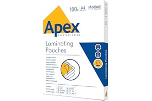Fellowes Apex Pouche per Plastificazione A4, Finitura Lucida, 100 Fogli - Medio spessore - Ideale per cartelli e immagini