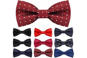 Probuk Générique Noeud Papillon Enfant,Noeud papillon pré-noué pour garçon Noeuds papillon ajustables unis fantaisie,Noeud papillon gabardine de smoking solide,Polka dot