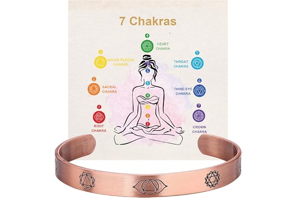 BioMag Koppararmband med chakra för kvinnor, meditationssmycken gjorda | Tibetanskt handhamrat armband 100 % massivt koppar meditationssmycken