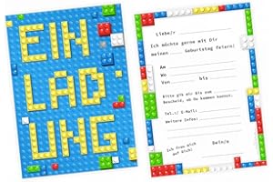 ‎NIKIMA SCHÖNES FÜR KINDER nikima Schönes für Kinder 5 Einladungskarten Bausteine Bricks Bauklötze inkl. 5 Transparenten Briefumschlägen Kindergeburtstag Junge Einladung Party Bunte Steine