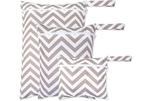 Srumvoat 3 Pcs Nappy Bags, Waterproof Wet Dry Bags, Travel Laundry Bag, Wet Bag for Swimming, Reusable ONappy Bag Organiser for Baby Items (Stripe)