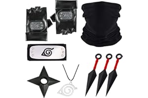 Niumowang Cosplay Zubehör Set, Prop Kunststoff set, Halskette, 1 Paar Anime-Handschuhe, Gesichtstuch, Stirnband, Unisex für Männer, Cosplay Zubehör