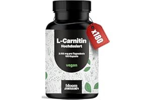 ‎BLOOM NATURALS BEAUTY SUPPLEMENTS L-Carnitin Kapseln Hochdosiert 3196mg - 180 Kapseln - Komplex aus L-Carnitin-Tartrat, Acetyl - vegan aus Deutschland Laborgeprüft - Verpackung kann variieren