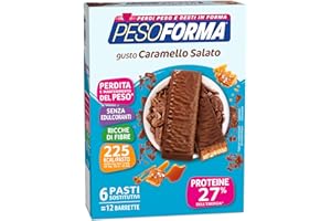 Pesoforma Barrette Caramello Salato, Pasto sostitutivo proteico, Barrette per il controllo del peso, Barrette proteiche per restare in forma, Solo 225 calorie, 12x31g