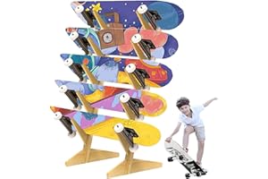 bimiti Skateboard Ständer Boden 5-Layer Skateboard Halter aus Holz Skateboard Aufbewahrung Rack Surfbrett Display Halter für Snowboard Longboard Surfboard Penny Board