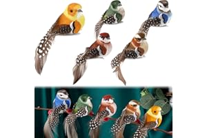 CLKE Paquete de 5 pájaros artificiales hechos a mano, estatuas de plumas de pájaros artificiales con clip, pájaros artificiales colgantes, adecuados para decoración de bosques de jardín interior o exterior
