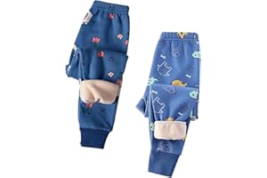 WYONGTAO Lot De 2 Pantalons Polaire Chaud pour Enfants,Leggings 2 Pièces Garçon Et Fille Doublure en Peluche Thermique,Mixte Enfant Pantalon Coton d'hiver Taille Élastique À Imprimé Dessin Animé