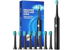 DEMITA Elektrische Zahnbürste für Erwachsene,Schallzahnbürsten Schnellladung 4 Stunden Dauer 60 Tage,Sonic Elektrische Zahnbürste mit 40000 VPM,8Bürstenköpfen und 5- Modi(Schwarz)