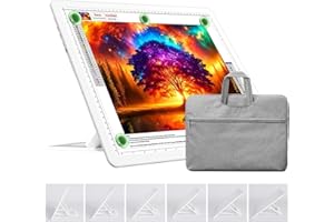 TOHETO Tableau lumineux A3 rechargeable avec support, sac, tampon lumineux magnétique super lumineux avec boutons latéraux, boîte à lumière sans fil pour le traçage et le dessin, table lumineuse sans