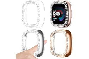Kamita [3 sztuki] diamentowe etui do Fitbit Versa 4/Sense 2, etui ochronne z kamieniami strasu, twardy poliwęglan (PC), odporne na uderzenia, brokatowe etui do Versa4/Sense2 (przezroczyste + srebrne + różowe złoto)