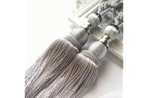 FUBESK Paquete de 2 alzapaños de cortina con borlas, hechos a mano, trenzados, estilo europeo, decorativos, para cortinas del hogar y la oficina (plateado)