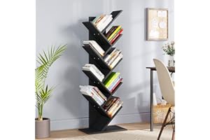 YITAHOME Libreria a 9 ripiani per CD, DVD, legno industriale, libreria verticale, ripiani in legno, mensola angolare per libri, soggiorno, riviste, ufficio